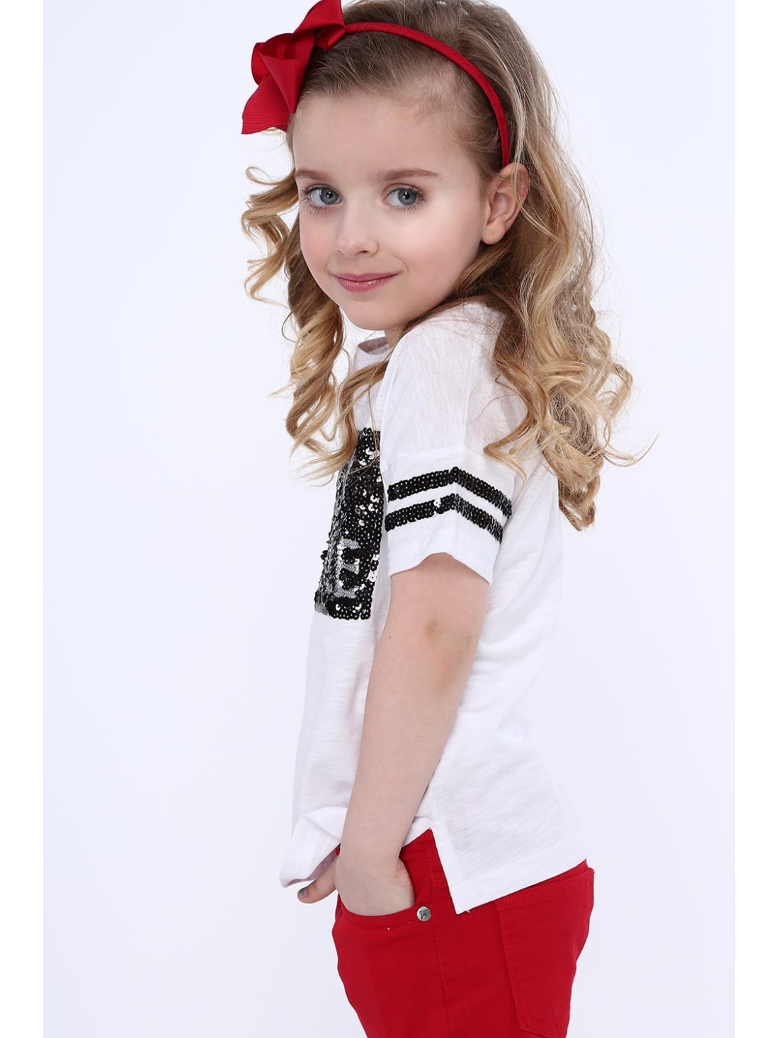 T-shirt with sequin application, white NDZ8613 - Online store - Boutique